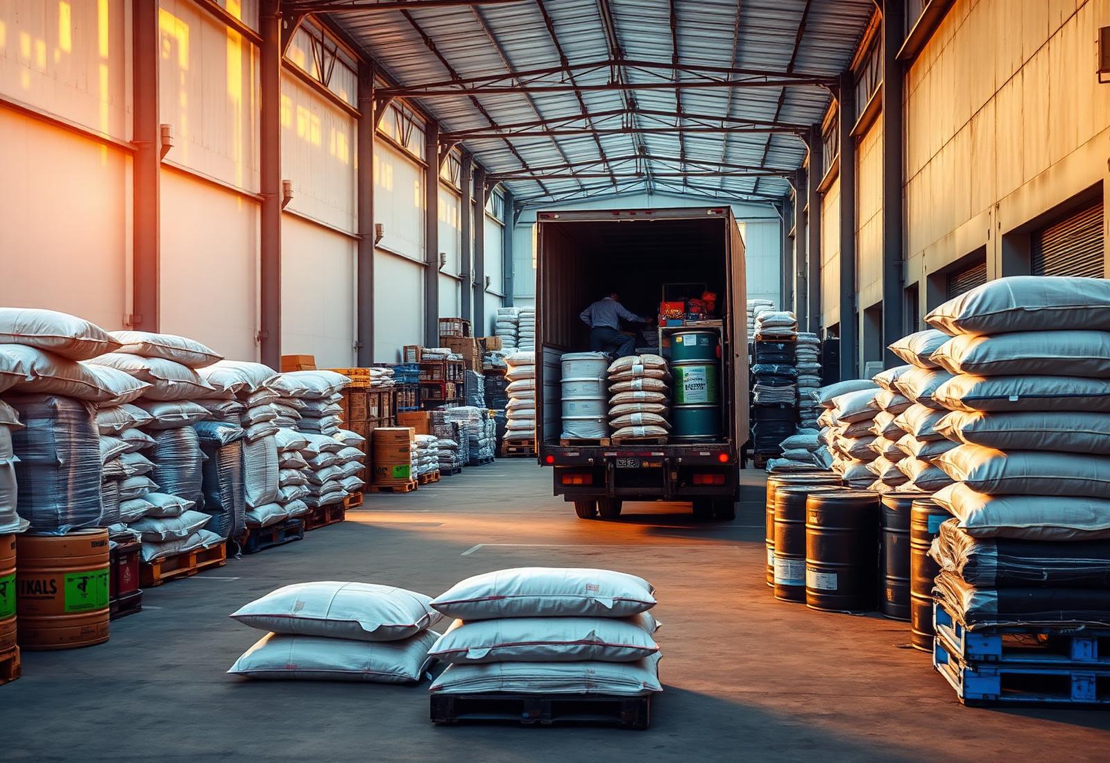 Packed foundry consumables staged for dispatch